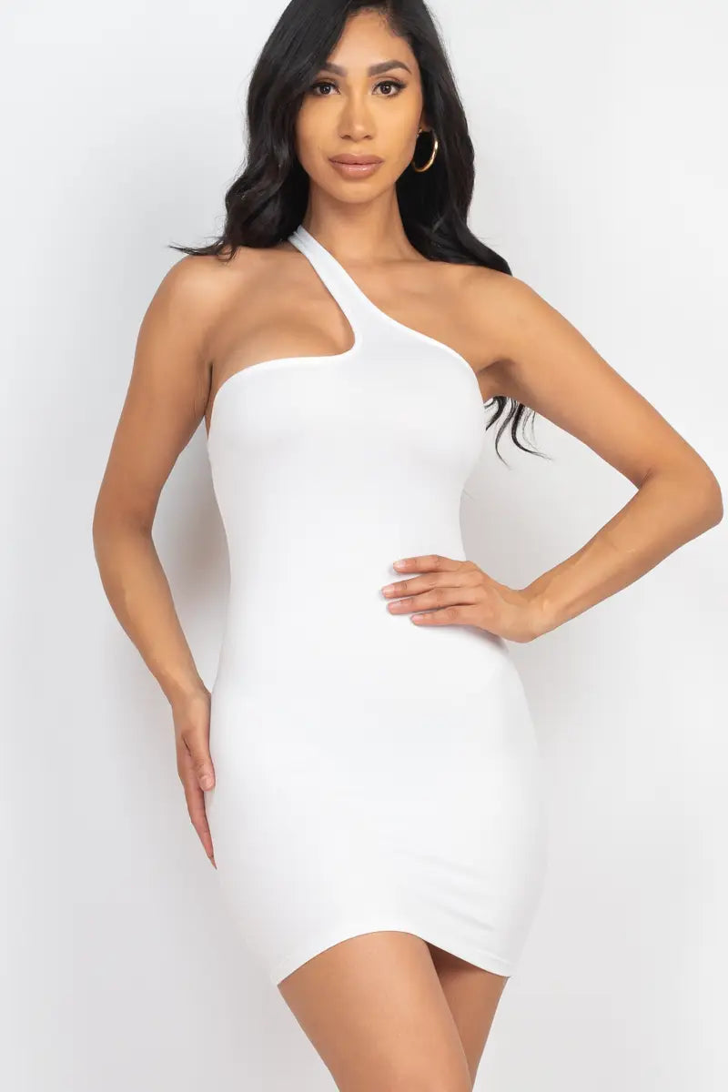 white asymmetrical bodycon dress Gauri Asymmetrical Bodycon Midi Dress 5X: 30-32 / White at Rebdolls